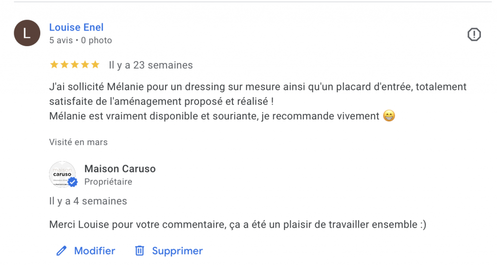 avis client positif sur le projet dressing