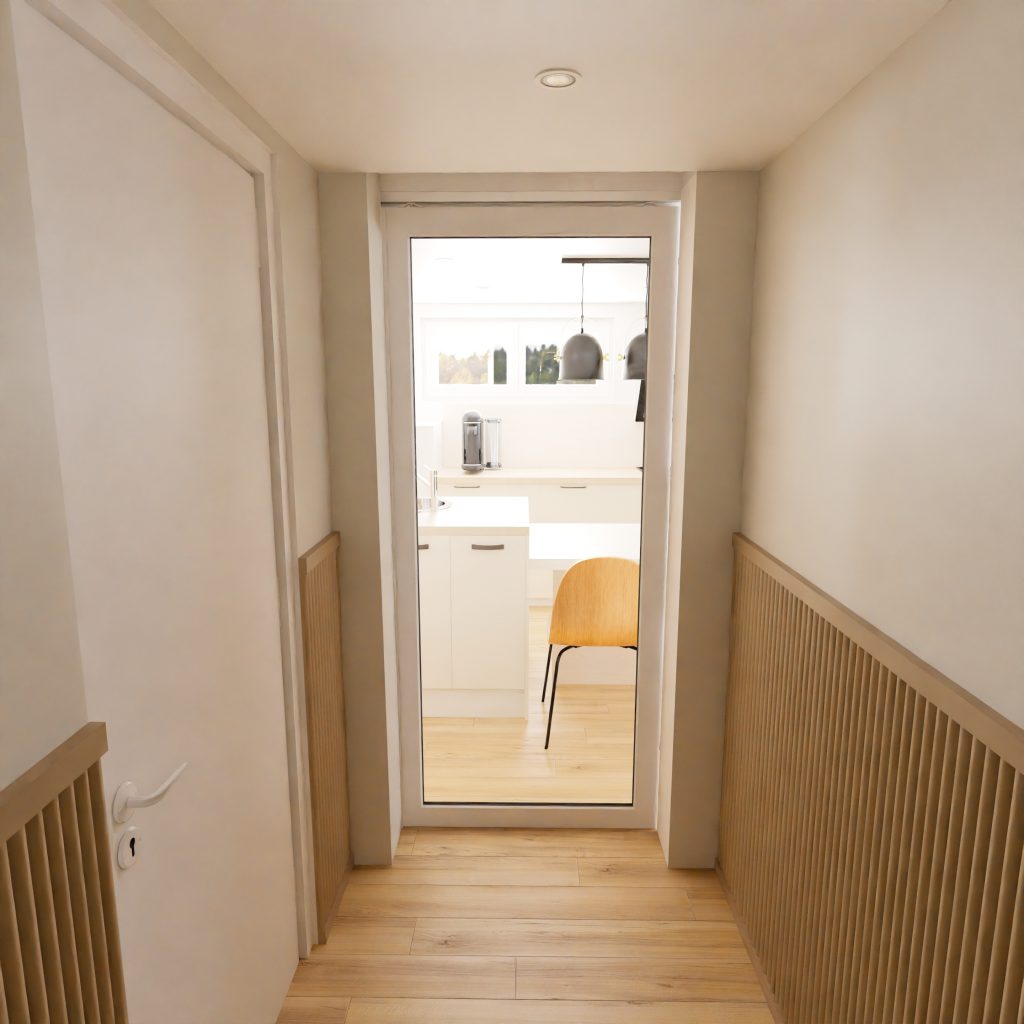 Porte vitrée qui mène au séjour et qui conserve la luminosité