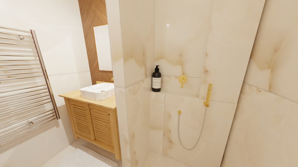 Une salle de bain tout en marbre et bois pour une prestation haut de gamme