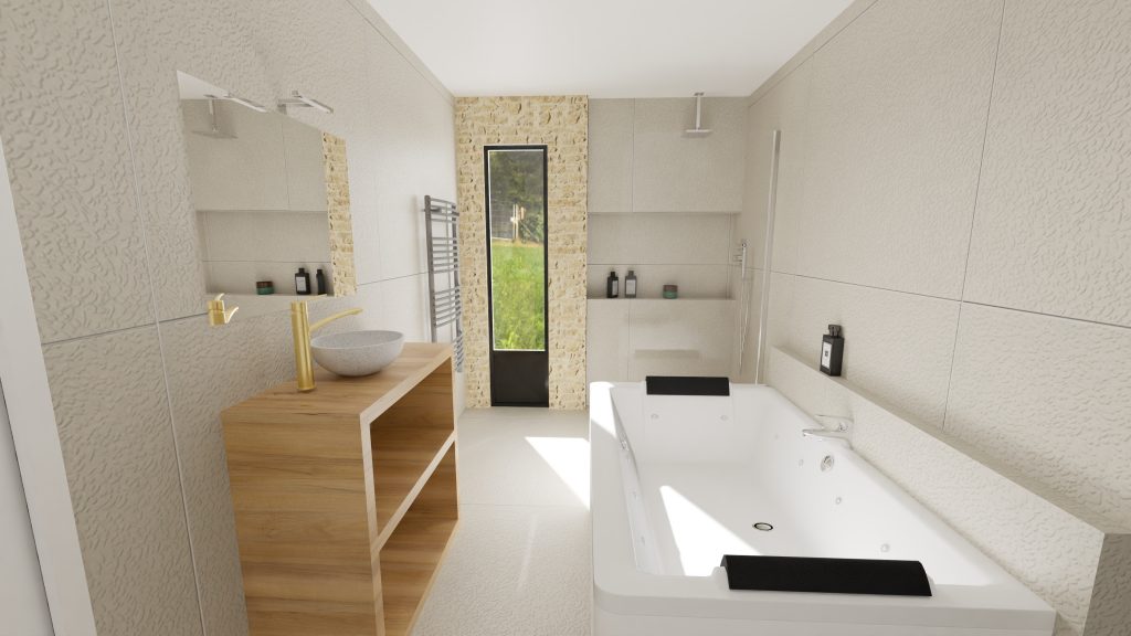 Une salle de bain épurée, avec un sens de circulation fluide, un espace lumineux et optimisé